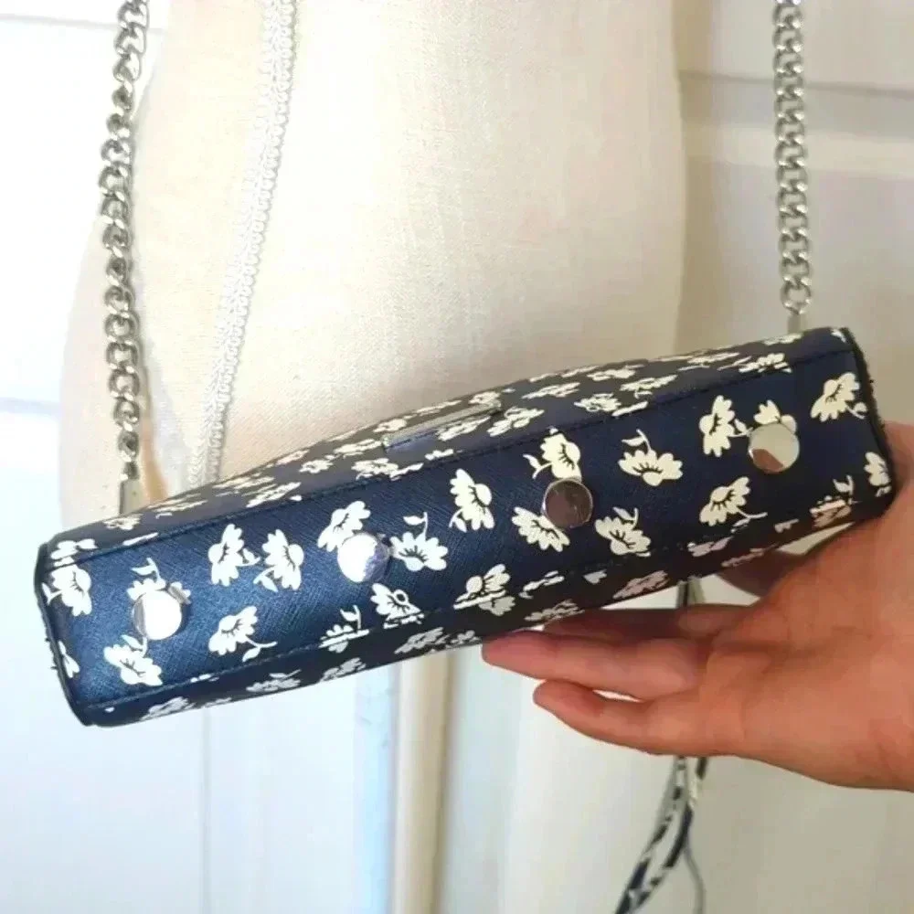 Rebecca Minkoff Avert Crossbody Saffiano Leather Black & White Floral Handbag